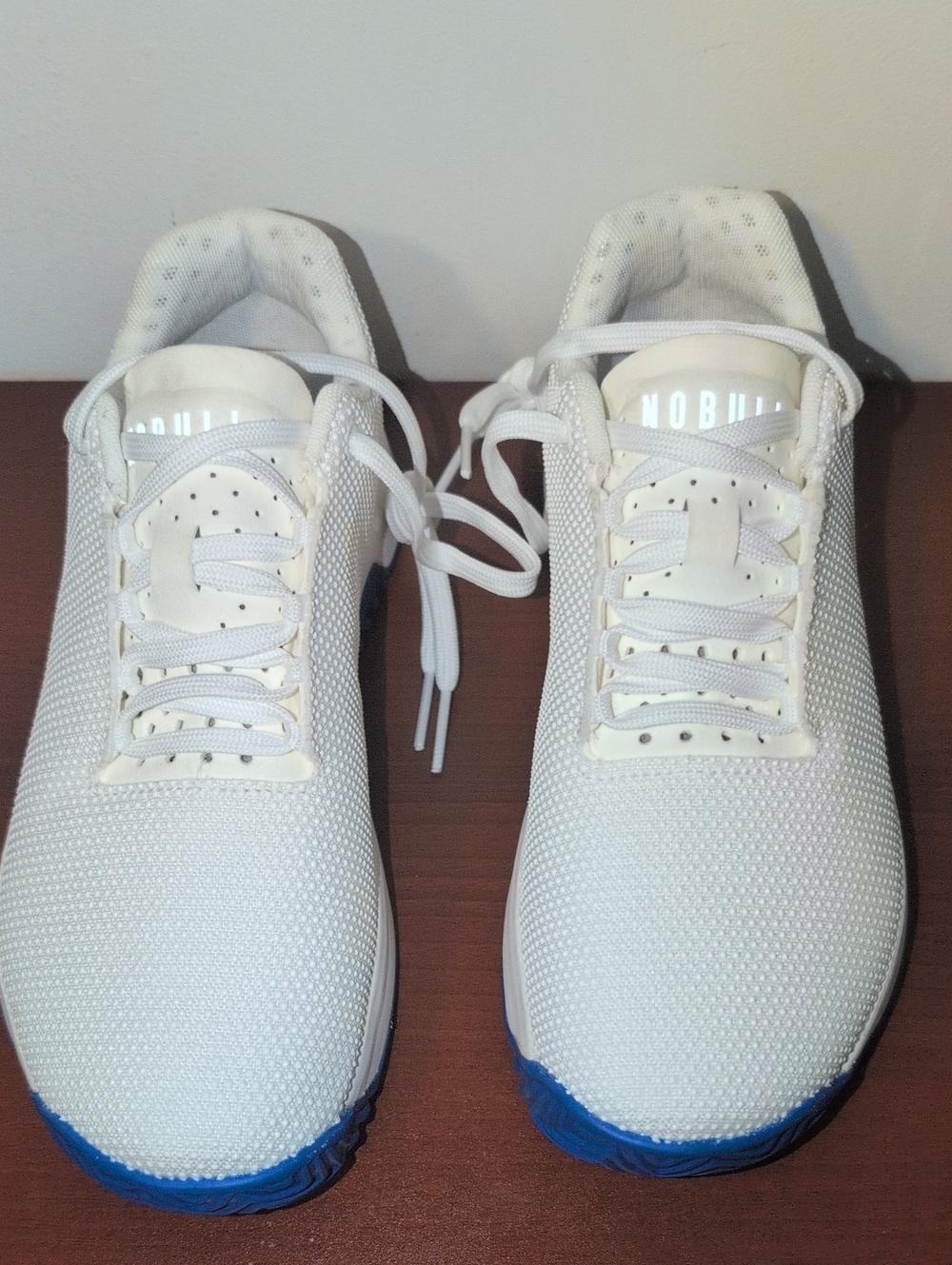 NOBULL Men’s White Knit Training Shoes with Blue Outsole